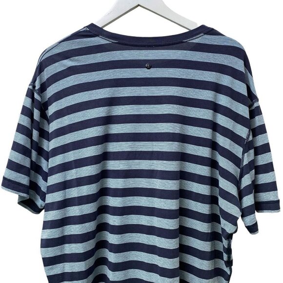 LULULEMON Mens T-shirt XL Blue Stripe Short Sleeve Workout Gym Tee - Picture 4 of 7